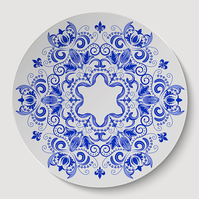 蓝色_圆_花_图案_陶瓷_盘子_矢量_高清图片_全景视觉