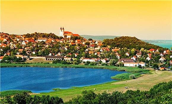 风景,蒂哈尼,湖,匈牙利