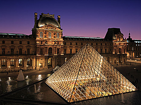 卢浮宫,金字塔,夜景,巴黎,法国,欧洲