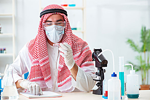 阿拉伯,博士,化学家,学习,新,病毒,实验室