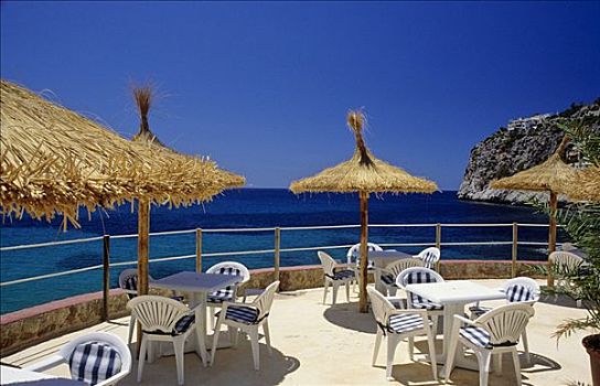 遮阳伞,椅子,靠近,港口,马略卡岛,西班牙