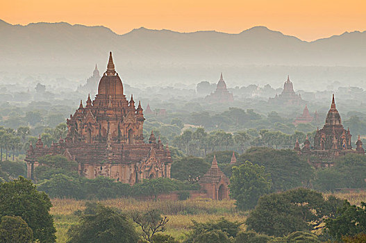 日落,上方,庙宇,蒲甘,曼德勒,缅甸