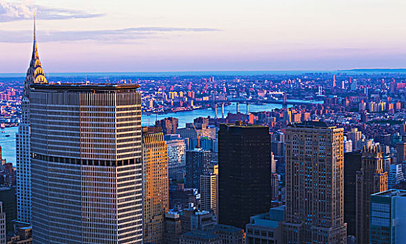 风景,克莱斯勒大厦,曼哈顿,天际线,上面,石头,了望塔,洛克菲勒中心,纽约,美国