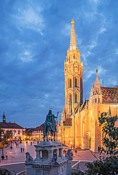 雕塑,圣史蒂芬,马提亚斯教堂,黄昏,匈牙利,布达佩斯