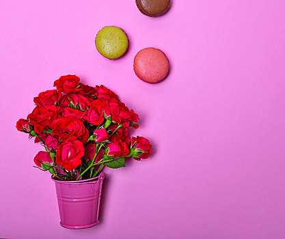 花束,粉色,玫瑰,彩色,蛋白杏仁饼干