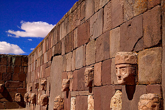 雕塑,头部,古老,墙壁,遗址,玻利维亚