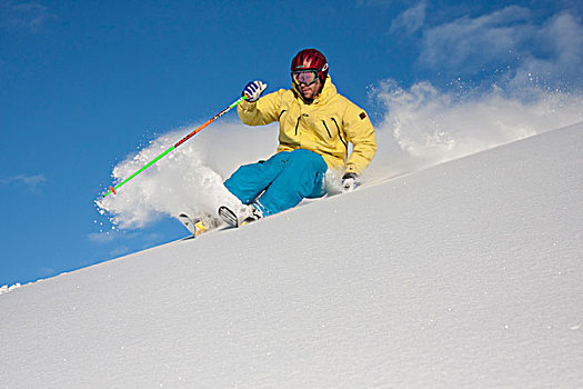 下坡,滑雪者,清新,粉末,胜地,阿拉斯加,冬天