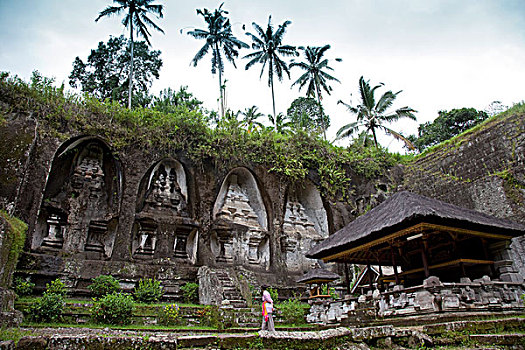 巴厘岛,游客,惊奇,巨大,神祠,雕刻,室外,石头,庙宇