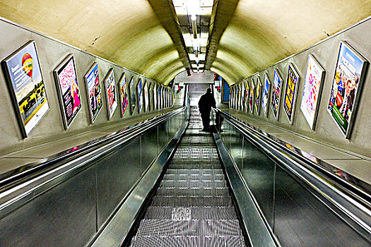 英格兰,伦敦,一个,男人,旅行,扶梯,地铁站