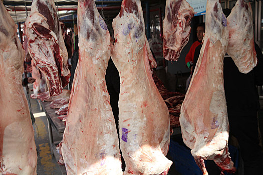 新疆哈密,牛羊肉市场