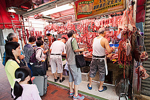 中国,香港,顾客,买,猪肉,屠夫,店