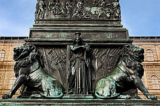 马克思约瑟夫纪念碑,正面,建筑,脚手架,皇家,宫殿,巴伐利亚,慕尼黑,德国,欧洲