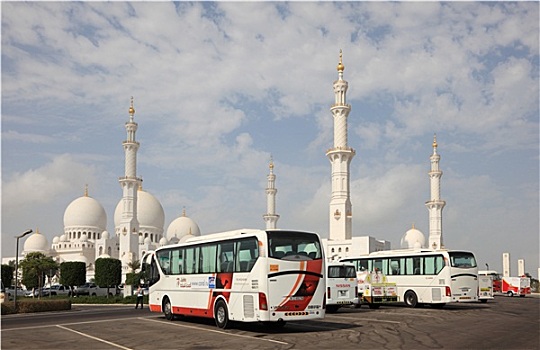旅游巴士,清真寺,阿布扎比,阿联酋