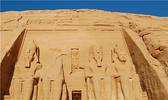 四个,大,雕塑,拉美西斯二世,建筑,阿布辛贝尔神庙,庙宇,埃及