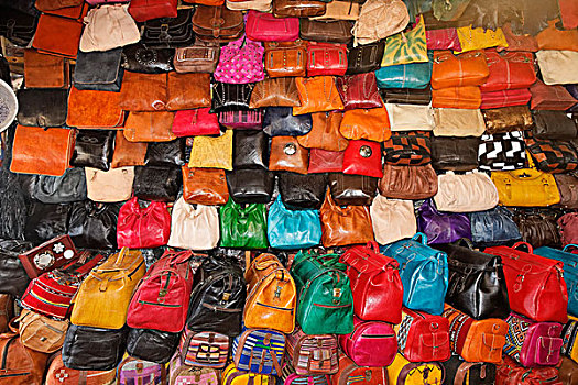 彩色,皮革,包,手提包,摩洛哥,北非,非洲