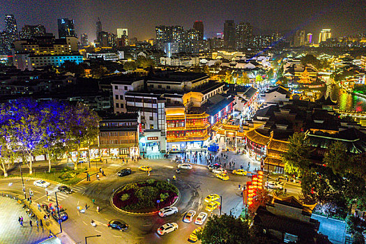 航拍江苏南京夫子庙秦淮河风光带夜景