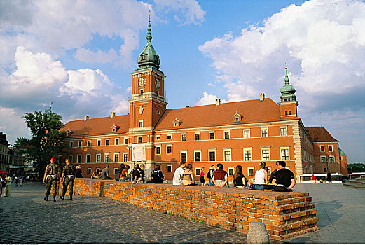 人,坐,户外,皇家,城堡,华沙,波兰