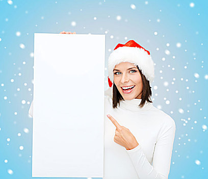 圣诞节,圣诞,人,广告,销售,概念,高兴,女人,圣诞老人,帽子,留白,白板