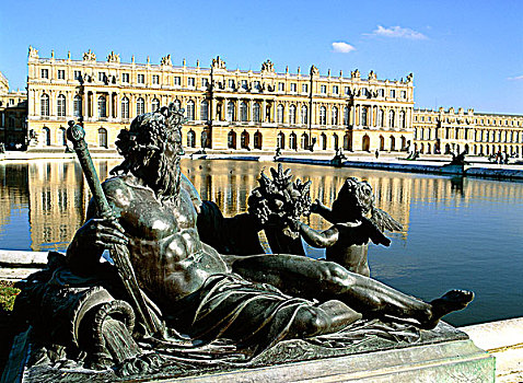 法国,伊夫利纳,凡尔赛宫,城堡,雕塑,盆地,花园