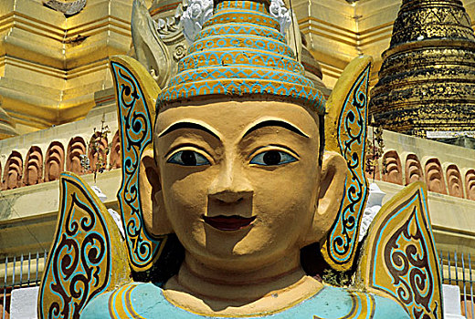 缅甸,仰光,金色,佛塔,瑞光大金塔,大,雕塑,前景