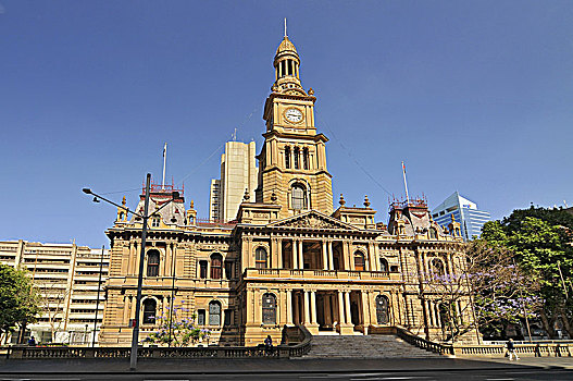 悉尼,市政厅,迟,建筑,城市,首都,新南威尔士,澳大利亚