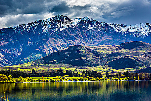 风景,山,湾,奥塔哥地区,新西兰