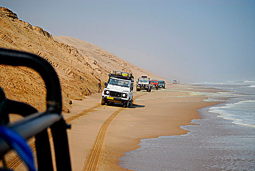 吉普车,沙丘,旅游,靠近,大西洋,概念,湾,纳米比亚,非洲