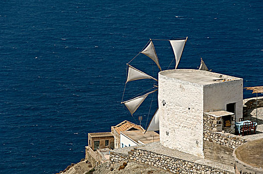 风车,卡帕索斯,爱琴海岛屿,爱琴海,希腊,欧洲