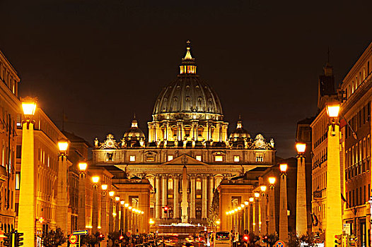 大教堂,光亮,夜晚,梵蒂冈,罗马,意大利,欧洲