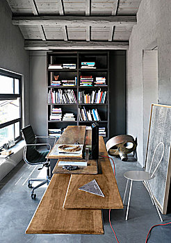 书桌,多样,桌子,正面,黑色,书架,办公室