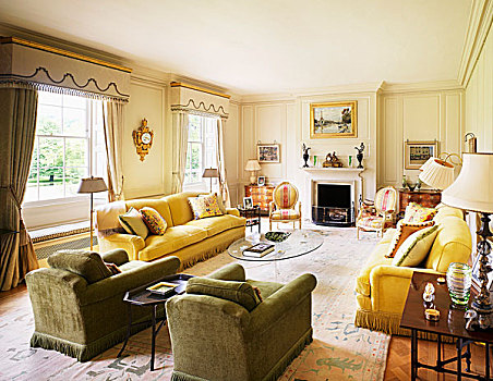 彩色,软垫,座椅,传统,客厅,壁炉