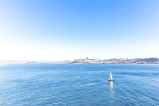 帆船,海洋,城市,天际线,旧金山,蓝天