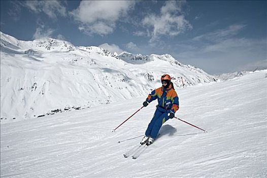 女性,滑雪者,头盔,山谷,提洛尔,奥地利