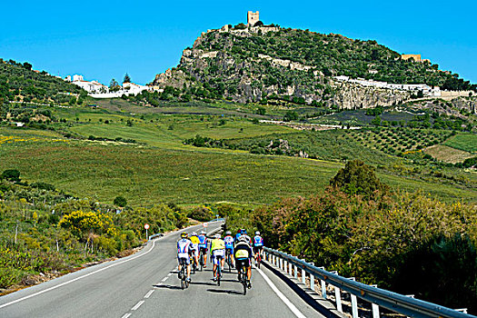 骑车,乡间小路,山,摩尔风格,城堡,安达卢西亚,西班牙,欧洲