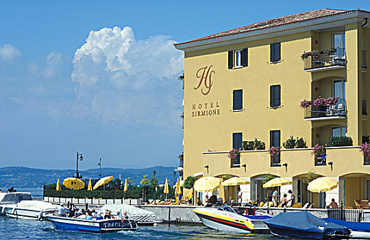 酒店,西尔米奥奈,船,高兴,加尔达湖,意大利,欧洲