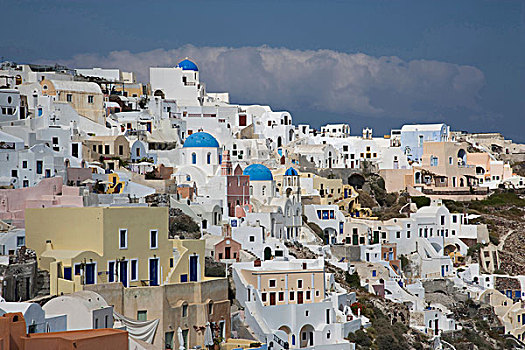 风景,涂绘,刷白,山坡,城镇,锡拉岛,基克拉迪群岛,希腊