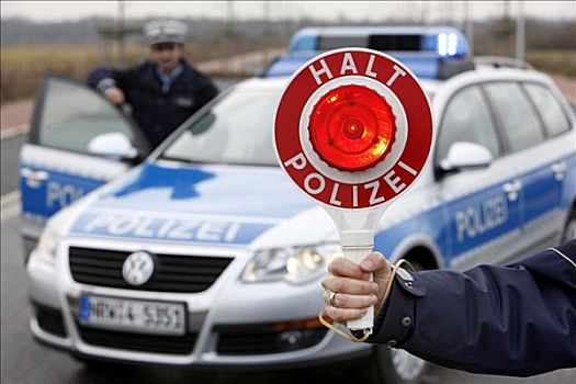 警察,停车标志,停,北莱茵威斯特伐利亚,德国,欧洲