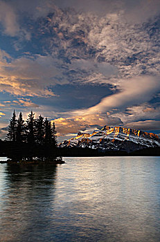 湖,山峦,日出,加拿大,班夫国家公园,班芙国家公园,艾伯塔省