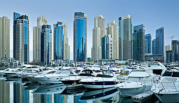 游艇,港口,迪拜,码头,高层建筑,阿联酋