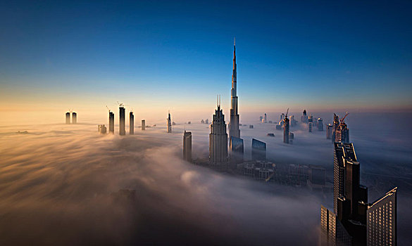 风景,哈利法,摩天大楼,高处,云,迪拜,阿联酋