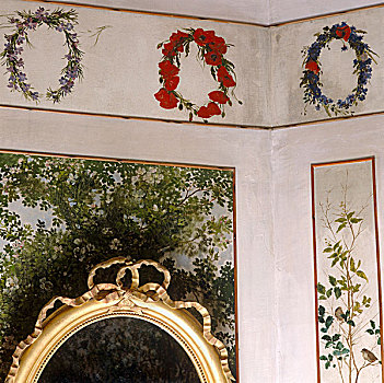 卧室,工作室,19世纪,巴黎,画家,镜子,正面,涂绘,小树林,树,檐壁,花环,高处