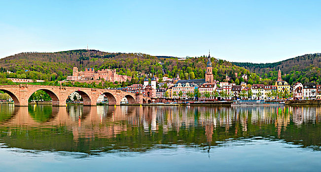 古桥,上方,内卡河,城堡,老城,海德堡,巴登符腾堡,德国,欧洲