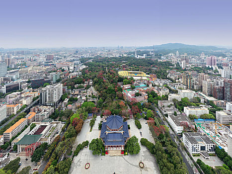 中国广东广州,航拍中山纪念堂和城市传统中轴线