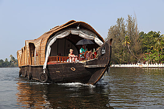 船屋,死水,靠近,喀拉拉,印度,南亚,亚洲