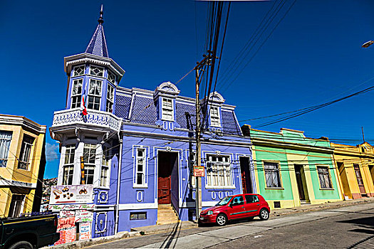彩色,房子,瓦尔帕莱索,智利