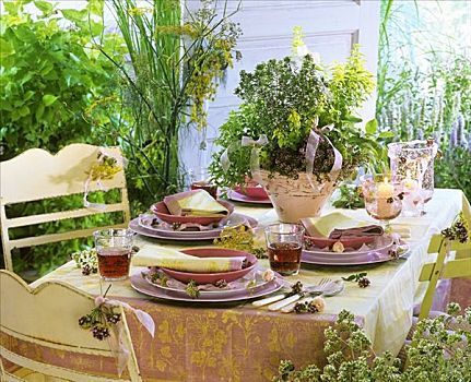 花,花园,药草,装饰,桌子
