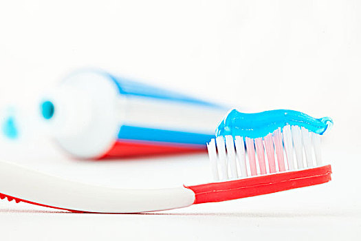 牙膏,靠近,红色,牙刷,白色背景