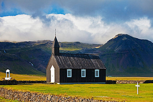 黑色,木质,教堂,卑尔根,半岛,斯奈山半岛,西部,冰岛,韦斯特兰德,欧洲