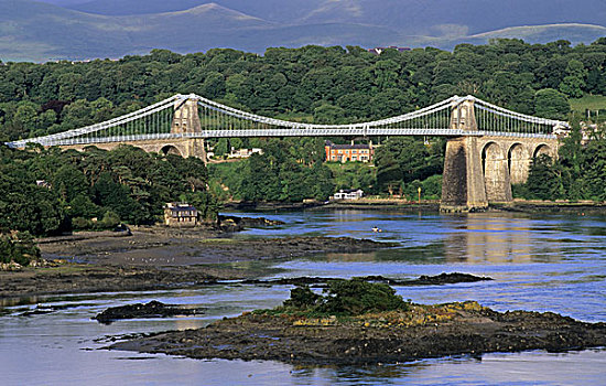 悬挂,桥,安格尔西岛,威尔士,英国,欧洲
