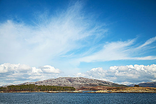 空,挪威,风景,蓝天,云,上方,海岸山脉